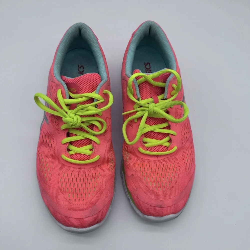 Asics Shoes Women 9.5 Low Top Lace Up Gym Orange Sneaker 33-FA Logo Run Cruise +